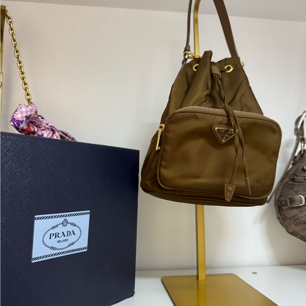 Prada Brown nylon bucket bag
